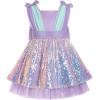 imageIDOPIP Toddler Baby Girls Sequin Bowknot Tutu Dress for Kids Wedding Pageant Birthday Party Communion Tulle Backless DressesPurple
