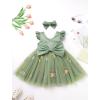 imageIDOPIP Toddler Baby Girls Tutu Dress Embroidery Strawberry Birthday Party Dresses Princess Pageant Bowknot Gown with HeadwearGreen