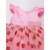 imageIDOPIP Toddler Baby Girls Tutu Dress Embroidery Strawberry Birthday Party Dresses Princess Pageant Bowknot Gown with HeadwearPink