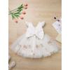imageIDOPIP Toddler Baby Girls Tutu Dress Embroidery Strawberry Birthday Party Dresses Princess Pageant Bowknot Gown with HeadwearWhite