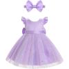 imageIDOPIP Toddler Baby Girls Tutu Dress Embroidery Strawberry Birthday Party Dresses Princess Pageant Bowknot Gown with HeadwearPurple
