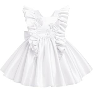 imageIDOPIP Flower Girl Butterfly Bow Tutu Dress for Kids Baby Princess Wedding Communion Birthday Party Pageant Baptism DressesWhite