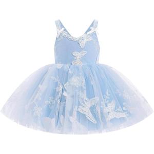 imageIDOPIP Toddler Baby Girl Butterfly Tutu Dress Tulle Smocked Princess Birthday Party Pageant Flower Girl Wedding Dresses 9M4TBlue