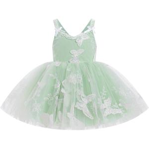 imageIDOPIP Toddler Baby Girl Butterfly Tutu Dress Tulle Smocked Princess Birthday Party Pageant Flower Girl Wedding Dresses 9M4TGreen