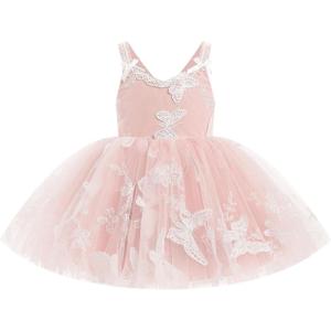 imageIDOPIP Toddler Baby Girl Butterfly Tutu Dress Tulle Smocked Princess Birthday Party Pageant Flower Girl Wedding Dresses 9M4TPink