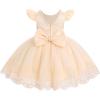imageIDOPIP Flower Girl Lace Dress for Kids Baby Wedding Pageant Birthday Party Dresses Toddler Bead VBackless Bowknot Tulle GownApricot