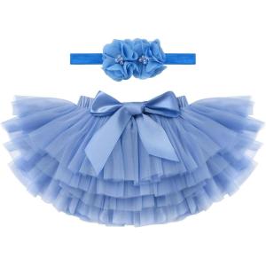 imageBaby Girl Tutu Skirt with Diaper Cover Toddler Girls Tulle Bloomers and Headband First Birthday Cake Smash Outfits 03TDusty Blue
