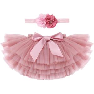 imageBaby Girl Tutu Skirt with Diaper Cover Toddler Girls Tulle Bloomers and Headband First Birthday Cake Smash Outfits 03TDusty Pink