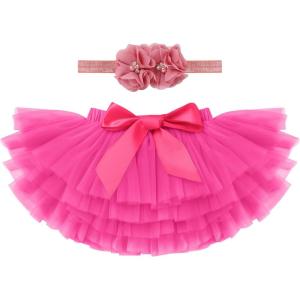 imageBaby Girl Tutu Skirt with Diaper Cover Toddler Girls Tulle Bloomers and Headband First Birthday Cake Smash Outfits 03THot Pink
