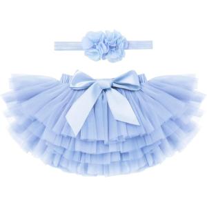 imageBaby Girl Tutu Skirt with Diaper Cover Toddler Girls Tulle Bloomers and Headband First Birthday Cake Smash Outfits 03TLight Blue