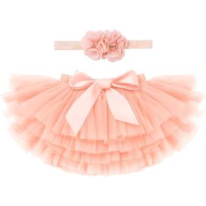 imageBaby Girl Tutu Skirt with Diaper Cover Toddler Girls Tulle Bloomers and Headband First Birthday Cake Smash Outfits 03TPeach