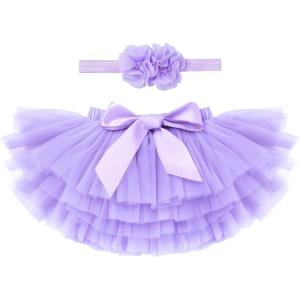 imageBaby Girl Tutu Skirt with Diaper Cover Toddler Girls Tulle Bloomers and Headband First Birthday Cake Smash Outfits 03TPurple