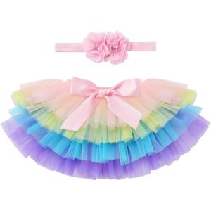 imageBaby Girl Tutu Skirt with Diaper Cover Toddler Girls Tulle Bloomers and Headband First Birthday Cake Smash Outfits 03TRainbow