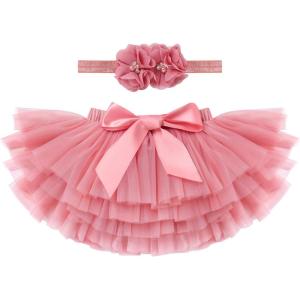 imageBaby Girl Tutu Skirt with Diaper Cover Toddler Girls Tulle Bloomers and Headband First Birthday Cake Smash Outfits 03TWatermelon Red