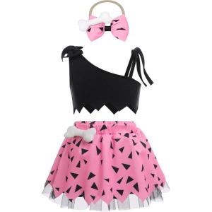 imageIDOPIP Kids Baby Halloween Costume Caveman Cavegirl Stone Age Outfit for Girl Boy Halloween Cosplay Dress Up Photoshoot 6M6TPink  Black 3pcs