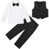 imageIDOPIP Toddler Kids Baby Boys Formal Suit Gentleman Outfit Long Sleeve Shirt with Bowtie  Vest  Pants Overalls Clothes 28TBlack  4pcs