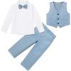 imageIDOPIP Toddler Kids Baby Boys Formal Suit Gentleman Outfit Long Sleeve Shirt with Bowtie  Vest  Pants Overalls Clothes 28TBlue  4pcs