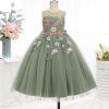 image:imageIDOPIP Embroidery Flower Girl Lace Dress for Kid Wedding Pageant Formal Communion Gown Princess Bridesmaid Maxi Tulle DressesSage Green