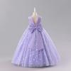 image:imageIDOPIP Butterfly Flower Girl VBackless Bow Dress for Kids Wedding Pageant Party Long Gown Communion Birthday Tulle DressesPurple