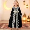 image:imageIDOPIP Muslim Dress for Girls Islamic Prayer Abaya Embroidery Long Sleeve Kaftan Robe Dresses with Belt Ramadan Dubai OutfitsBlack
