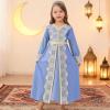 image:imageIDOPIP Muslim Dress for Girls Islamic Prayer Abaya Embroidery Long Sleeve Kaftan Robe Dresses with Belt Ramadan Dubai OutfitsBlue