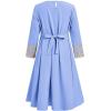 image:imageIDOPIP Muslim Dress for Girls Islamic Prayer Abaya Embroidery Long Sleeve Kaftan Robe Dresses with Belt Ramadan Dubai OutfitsBlue