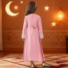 image:imageIDOPIP Muslim Dress for Girls Islamic Prayer Abaya Embroidery Long Sleeve Kaftan Robe Dresses with Belt Ramadan Dubai OutfitsPink