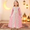 image:imageIDOPIP Muslim Dress for Girls Islamic Prayer Abaya Embroidery Long Sleeve Kaftan Robe Dresses with Belt Ramadan Dubai OutfitsPink
