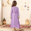 image:imageIDOPIP Muslim Dress for Girls Islamic Prayer Abaya Embroidery Long Sleeve Kaftan Robe Dresses with Belt Ramadan Dubai OutfitsPinkpurple