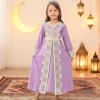 image:imageIDOPIP Muslim Dress for Girls Islamic Prayer Abaya Embroidery Long Sleeve Kaftan Robe Dresses with Belt Ramadan Dubai OutfitsPinkpurple