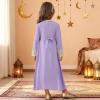 image:imageIDOPIP Muslim Dress for Girls Islamic Prayer Abaya Embroidery Long Sleeve Kaftan Robe Dresses with Belt Ramadan Dubai OutfitsPurple