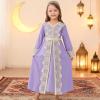 image:imageIDOPIP Muslim Dress for Girls Islamic Prayer Abaya Embroidery Long Sleeve Kaftan Robe Dresses with Belt Ramadan Dubai OutfitsPurple