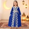 image:imageIDOPIP Muslim Dress for Girls Islamic Prayer Abaya Embroidery Long Sleeve Kaftan Robe Dresses with Belt Ramadan Dubai OutfitsRoyal Blue