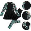 image:imageIDOPIP Muslim Swimsuits for Girls Modest Swimwear Burkini Full Cover Rash Guard Top Pants Set 2PCS Islamic Bathing SuitBlack  Green Leaves