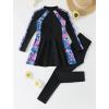 image:imageIDOPIP Muslim Swimsuits for Girls Modest Swimwear Burkini Full Cover Rash Guard Top Pants Set 2PCS Islamic Bathing SuitBlack  Pink Floral