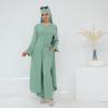 image:imageIDOPIP Muslim Women 2Piece Set Long Sleeve Ramadan Islamic Abaya Dress Shirt with Pants Loose Fit Casual Dubai Prayer OutfitGreen