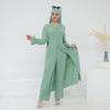 image:imageIDOPIP Muslim Women 2Piece Set Long Sleeve Ramadan Islamic Abaya Dress Shirt with Pants Loose Fit Casual Dubai Prayer OutfitGreen