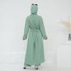 image:imageIDOPIP Muslim Women 2Piece Set Long Sleeve Ramadan Islamic Abaya Dress Shirt with Pants Loose Fit Casual Dubai Prayer OutfitGreen