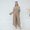 image:imageIDOPIP Muslim Women 2Piece Set Long Sleeve Ramadan Islamic Abaya Dress Shirt with Pants Loose Fit Casual Dubai Prayer OutfitLight Khaki