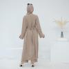 image:imageIDOPIP Muslim Women 2Piece Set Long Sleeve Ramadan Islamic Abaya Dress Shirt with Pants Loose Fit Casual Dubai Prayer OutfitLight Khaki