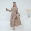image:imageIDOPIP Muslim Women 2Piece Set Long Sleeve Ramadan Islamic Abaya Dress Shirt with Pants Loose Fit Casual Dubai Prayer OutfitLight Khaki
