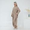 image:imageIDOPIP Muslim Women 2Piece Set Long Sleeve Ramadan Islamic Abaya Dress Shirt with Pants Loose Fit Casual Dubai Prayer OutfitLight Khaki