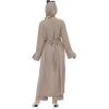 image:imageIDOPIP Muslim Women 2Piece Set Long Sleeve Ramadan Islamic Abaya Dress Shirt with Pants Loose Fit Casual Dubai Prayer OutfitLight Khaki