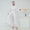 image:imageIDOPIP Muslim Women 2Piece Set Long Sleeve Ramadan Islamic Abaya Dress Shirt with Pants Loose Fit Casual Dubai Prayer OutfitWhite