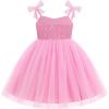 image:imageIDOPIP Toddler Girls 1st 2nd 3rd Birthday Dress Tulle Smocked Dress Pageant Summer Bowknot Sundress for Photoshoot Party 16TPink