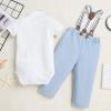 image:imageIDOPIP Toddler Kids Baby Boys Formal Suit Gentleman White Shirt with Bowtie  Suspender Shorts Pants Overalls Clothes 6M5TBlue