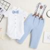 image:imageIDOPIP Toddler Kids Baby Boys Formal Suit Gentleman White Shirt with Bowtie  Suspender Shorts Pants Overalls Clothes 6M5TBlue