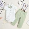 image:imageIDOPIP Toddler Kids Baby Boys Formal Suit Gentleman White Shirt with Bowtie  Suspender Shorts Pants Overalls Clothes 6M5TGreen