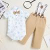 image:imageIDOPIP Toddler Kids Baby Boys Formal Suit Gentleman White Shirt with Bowtie  Suspender Shorts Pants Overalls Clothes 6M5TKhaki
