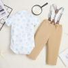 image:imageIDOPIP Toddler Kids Baby Boys Formal Suit Gentleman White Shirt with Bowtie  Suspender Shorts Pants Overalls Clothes 6M5TKhaki